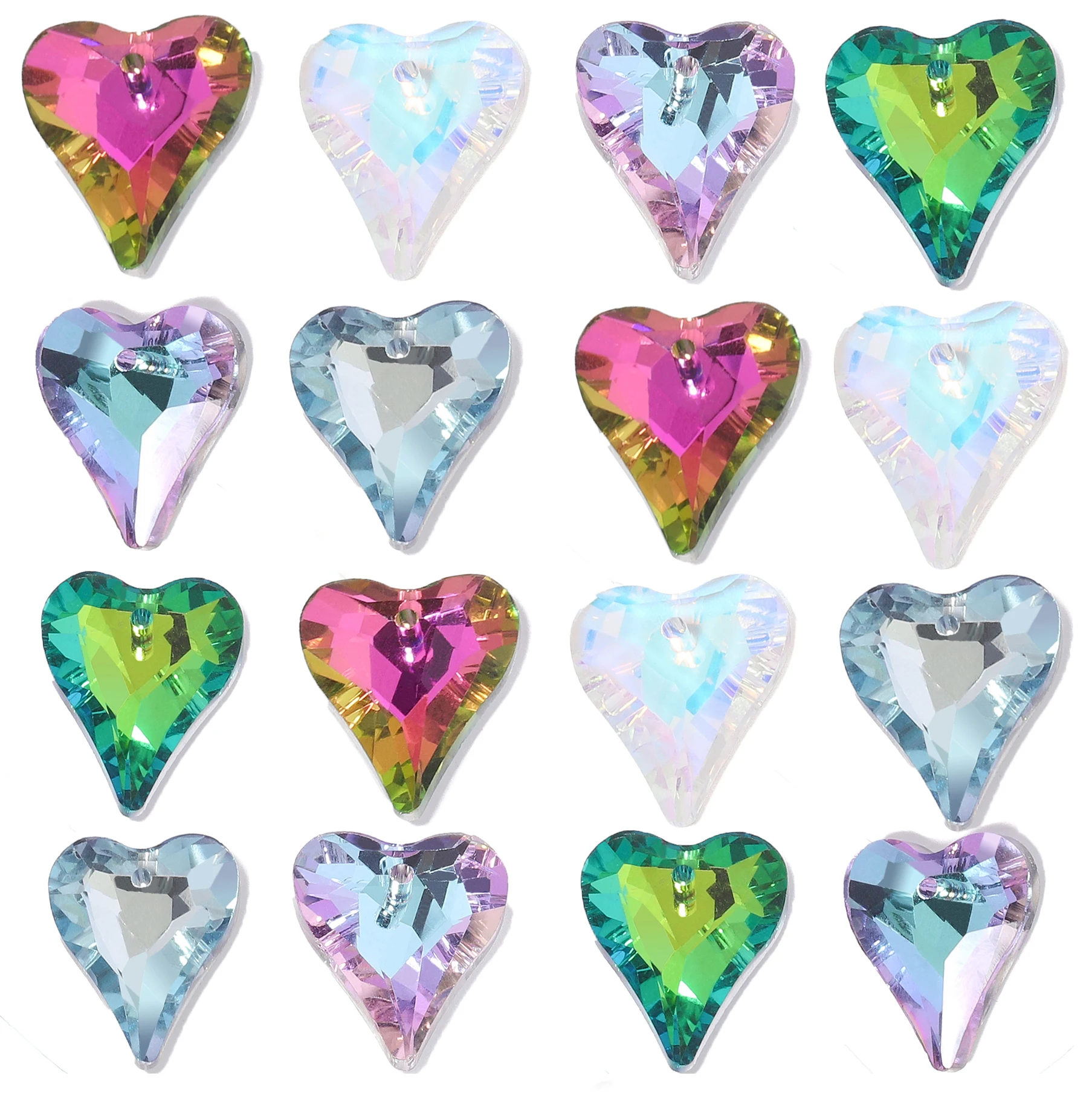 5pcs AB Color Crystal Heart Shape Shiny Single Hole Pendants For Jewelry Making Necklace Phone Charms Handmade Crafts 14x17.5mm
