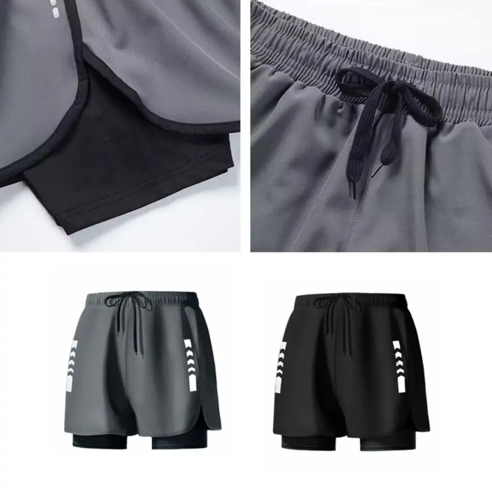 

Double Layer Swimming Trunks Shorts Anti Glare Mid Waist Men Sports Training Shorts Surfing Pants Quick-drying