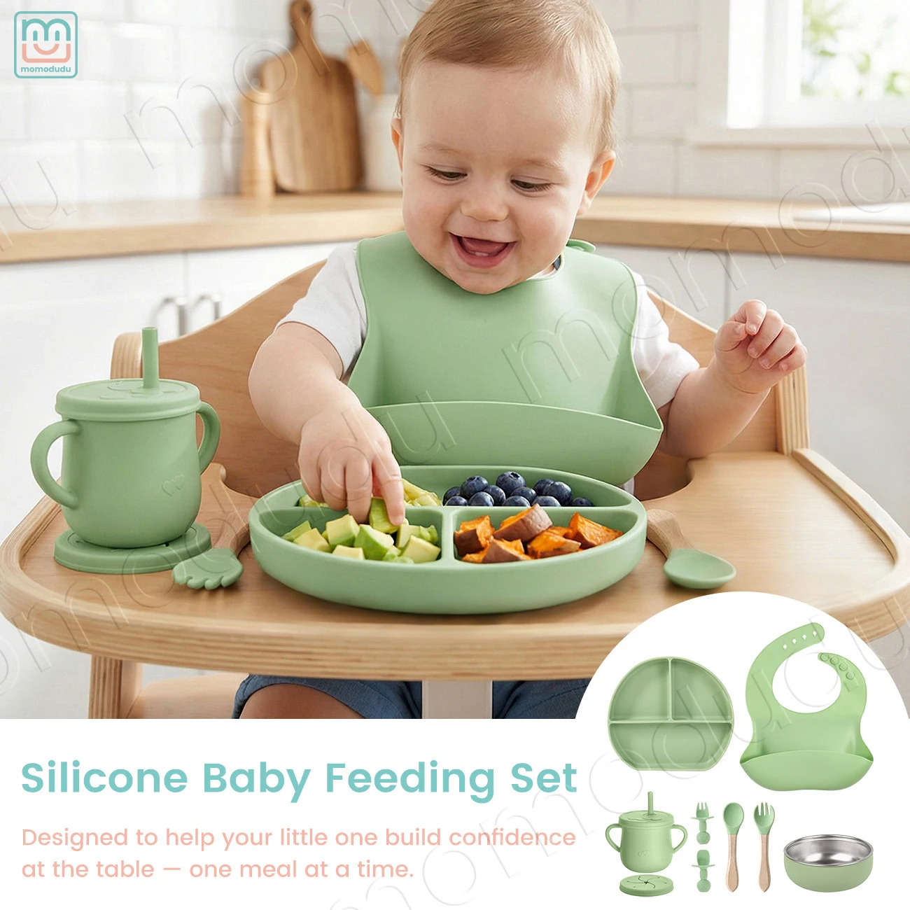6PCS Baby Feeding Set Kids Silicone Plate Bowl Straw Cup Customized Children's Tableware Baby Supplies Newborn Gift