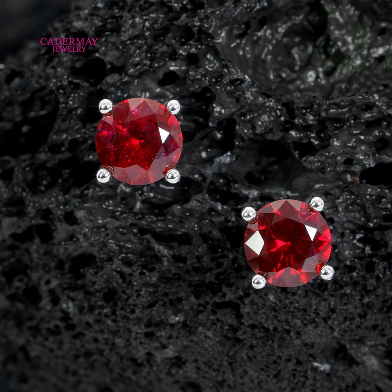 5mm 6.5mm 8mm 9mm Lab Grown Ruby 925 Sterling Silver Earrings Stud Pigeon Blood Ruby Earrings Women Men Christmas Gif