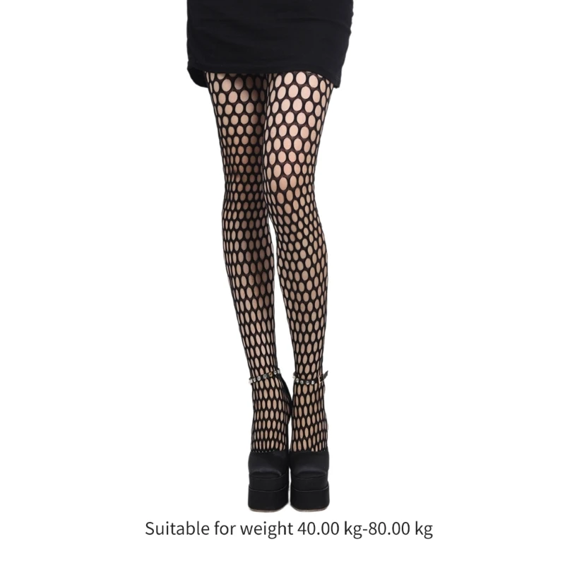 Womens See Through Fishnet Stockings with Attached Garter Belt Crotchless Hollow Out Mesh Pantyhose Tights Hosiery