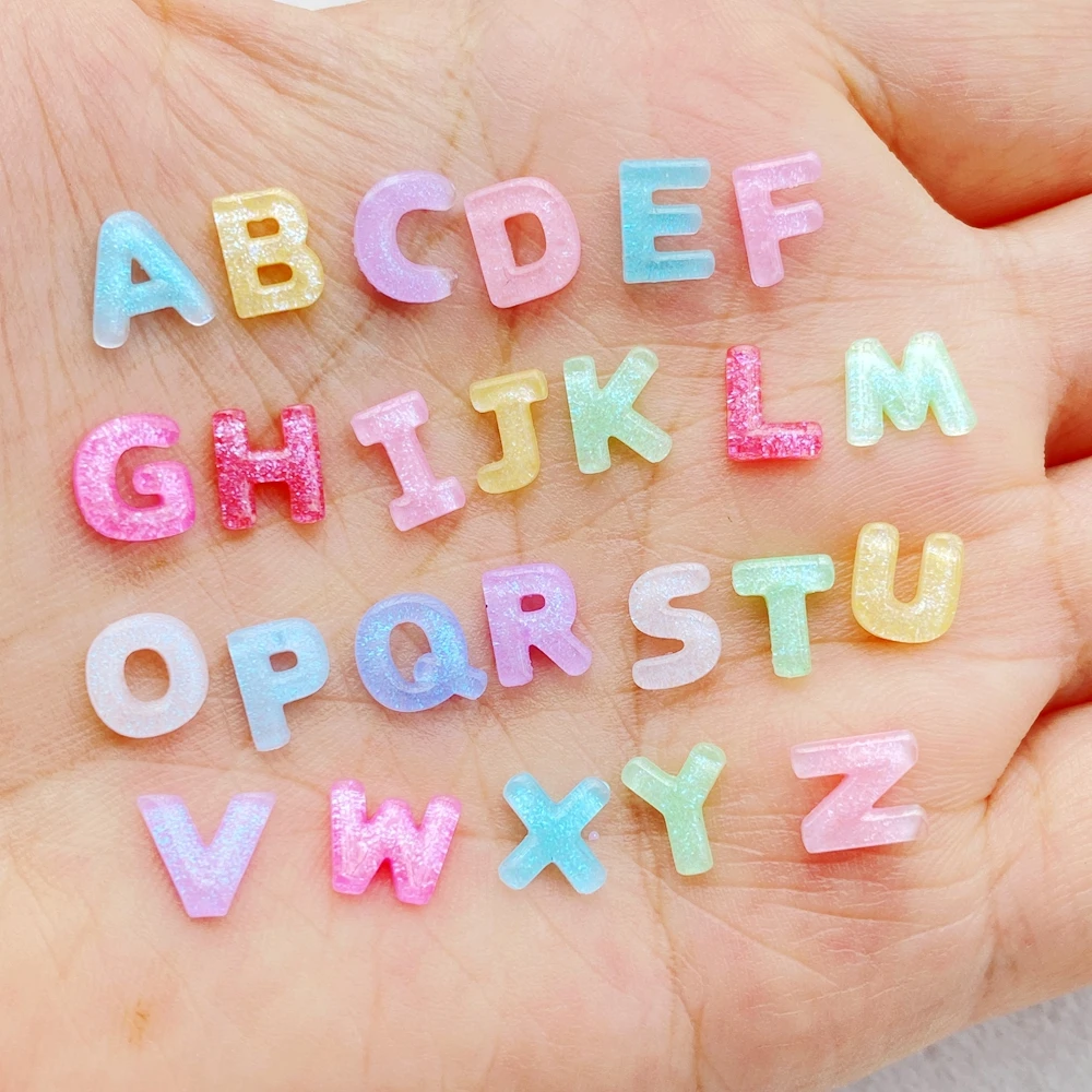 100pcs Resin Colorful Mini Cartoon letter series Nail Art Flatback Rhinestone Figurines DIY Miniatures Scrapbook Decor Crafts