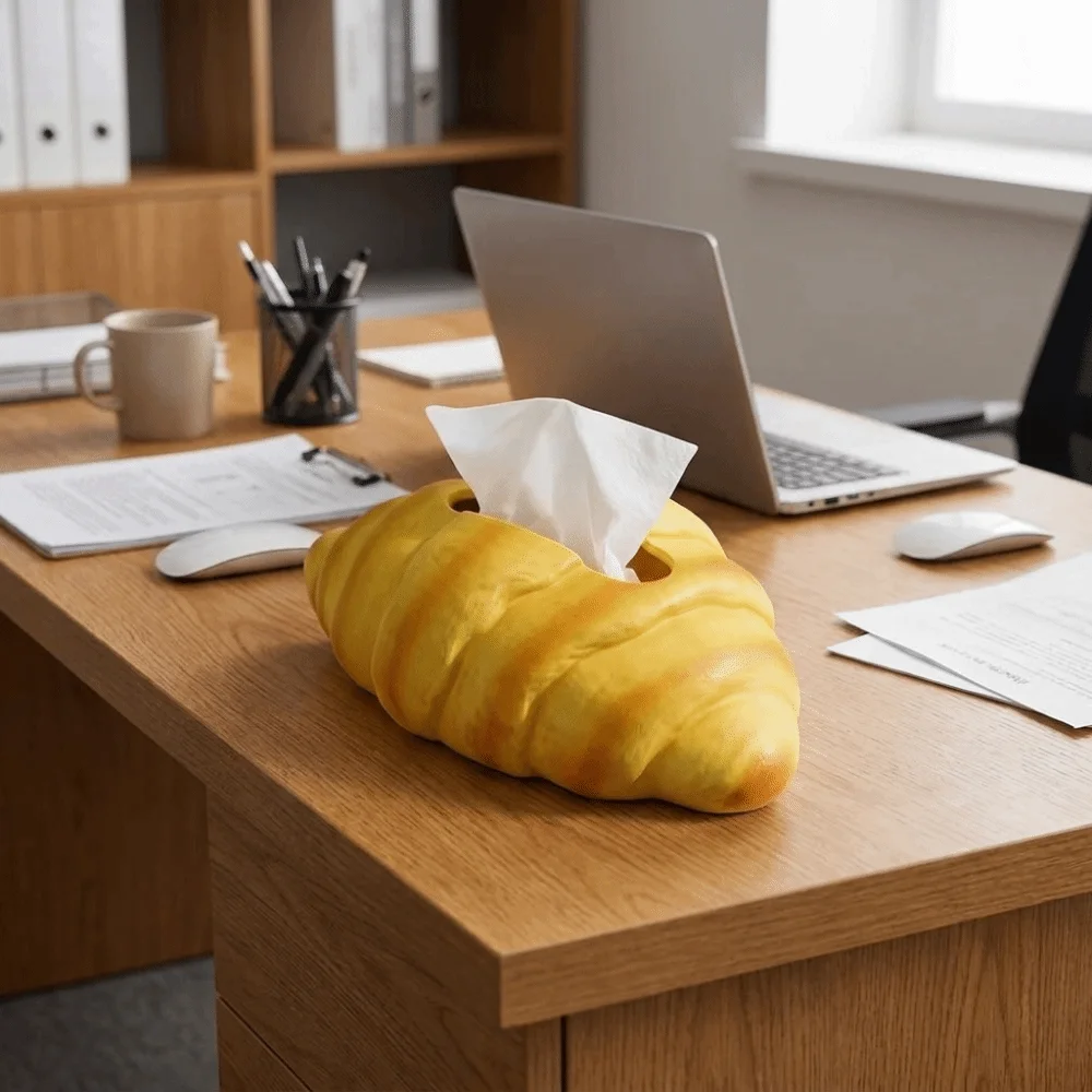 Creative Realistic Croissant Tissue Box Funny Food Themed Tissue Box Holder Decorative Napkin Box Kitchen