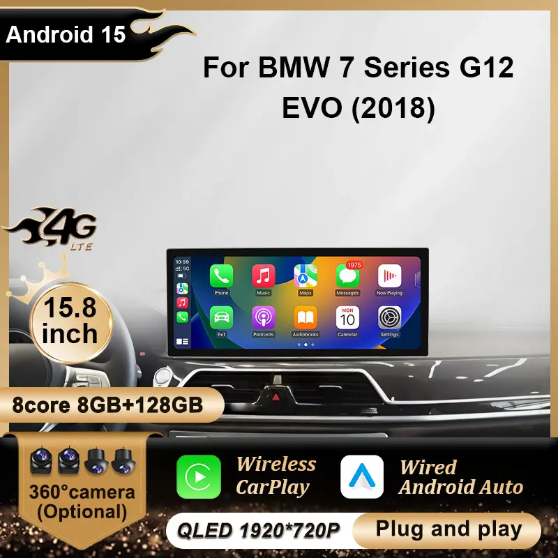 15,8-дюймовый для BMW 7 серии G12 2018 года Система EVO Автомобильный радиоприемник Аудио Видео Мультимедийный плеер Беспроводной CarPlay GPS Navi Головное устройство