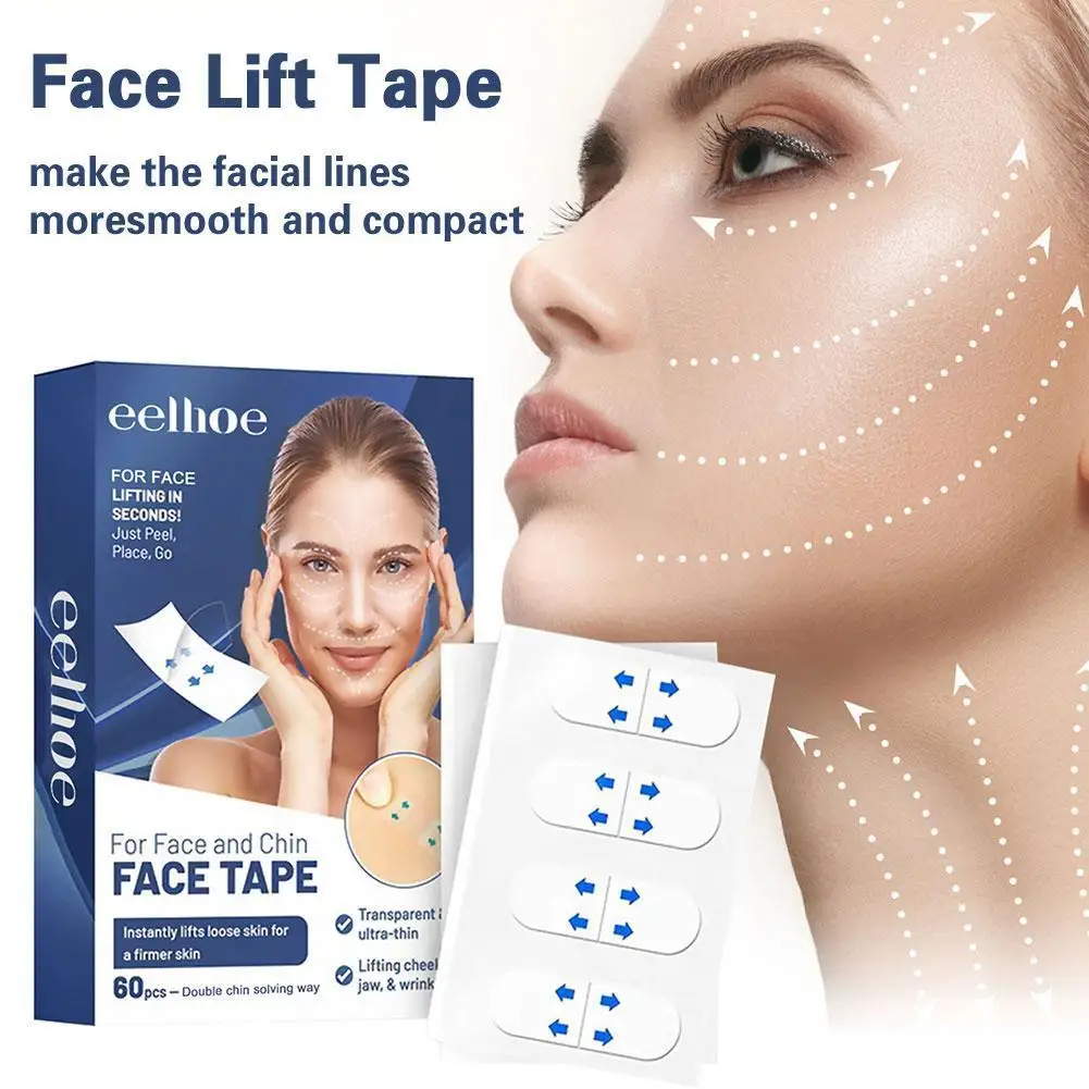 

60Pcs Face Lift Tape Invisible Face Lifter Tape V Face Makeup Adhesive Tape Breathable Lift Sticker Instant Makeup Lift Tools