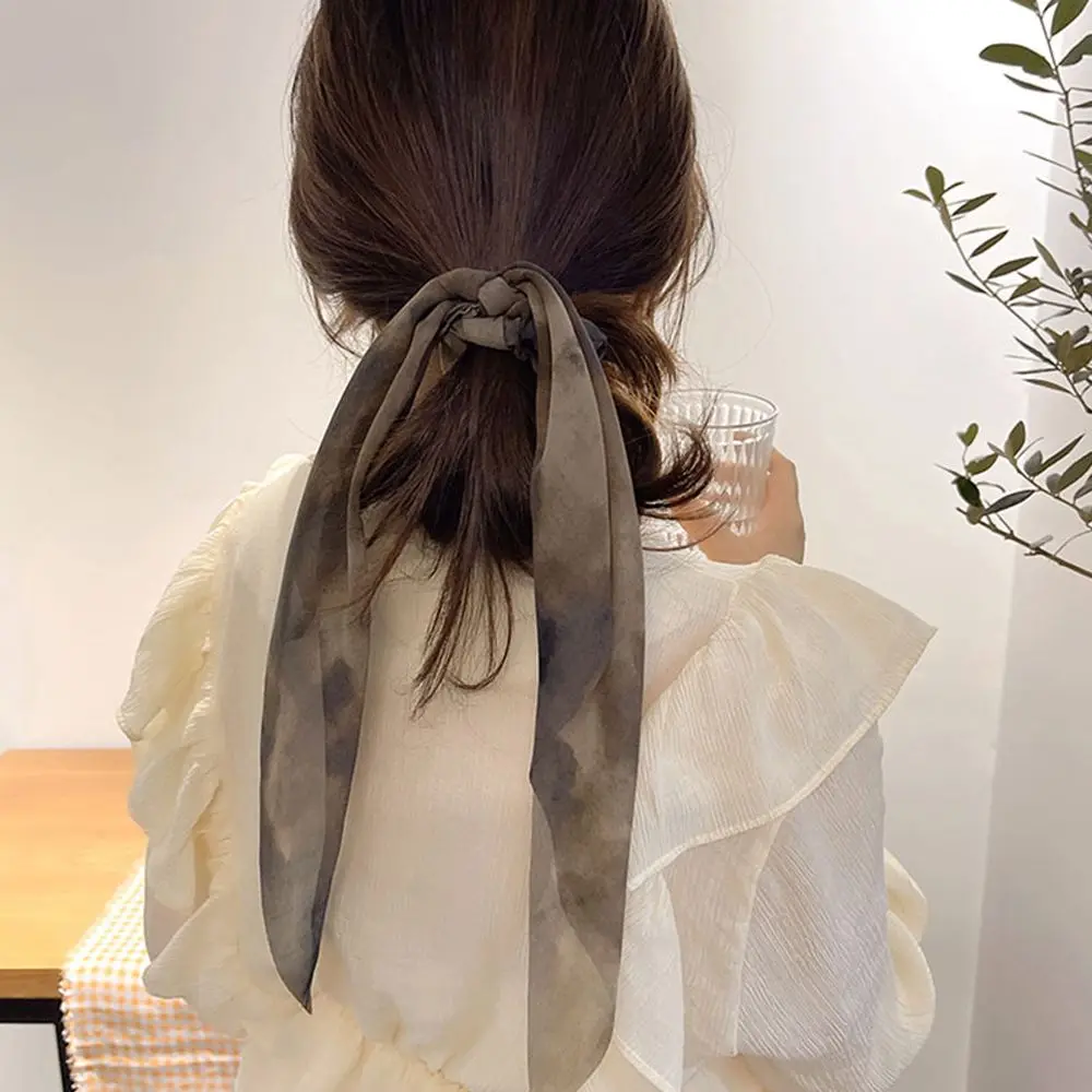 

New Long Women Ponytail Holder Hair Accessories Bow Ribbon Hair Bands Tie dye Scrunchies Hair Ropes Hair Ties