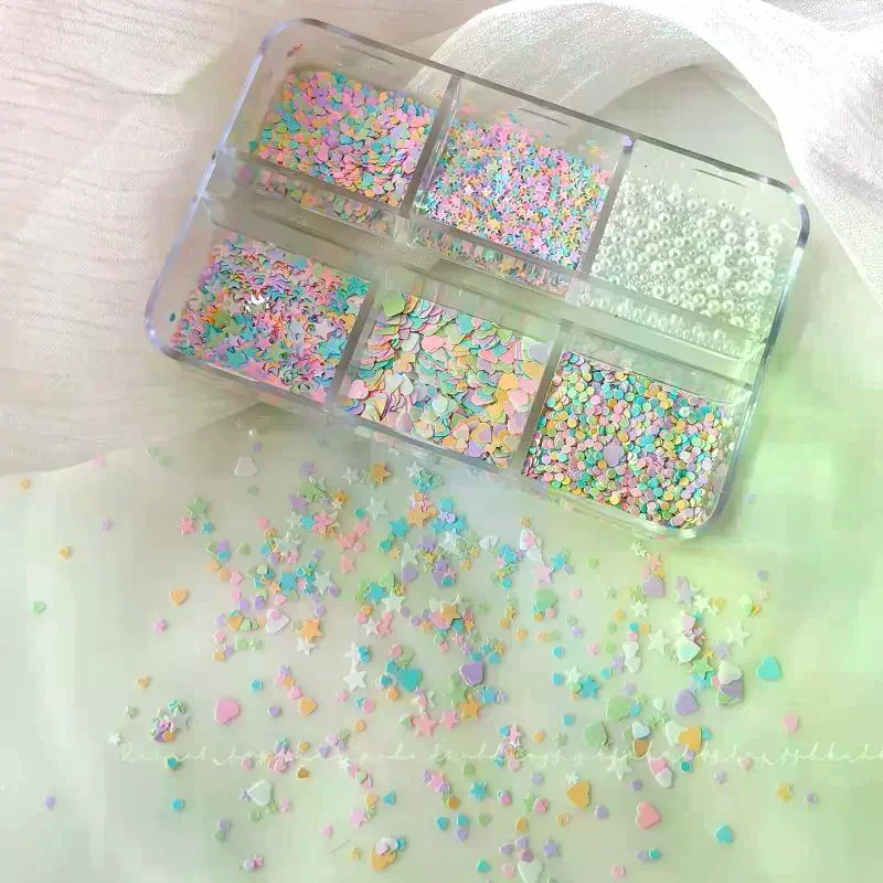 6 Grids Mixed White Pearl Nail Charms 3D Round Pearl Beads Color Sequin Nail Art Rhinestones Manicure Accessories DIY Parts