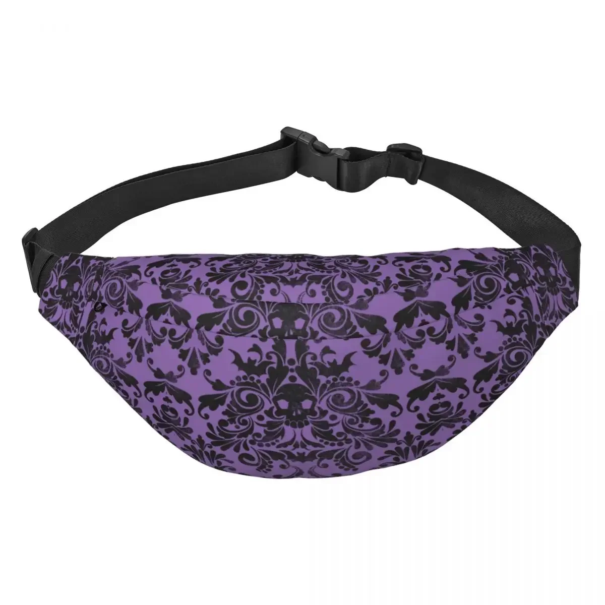 

Skull Damask Pattern Fanny Pack Halloween Witch Goth Occult Sling Crossbody Waist Bag for Camping Biking Phone Money Pouch