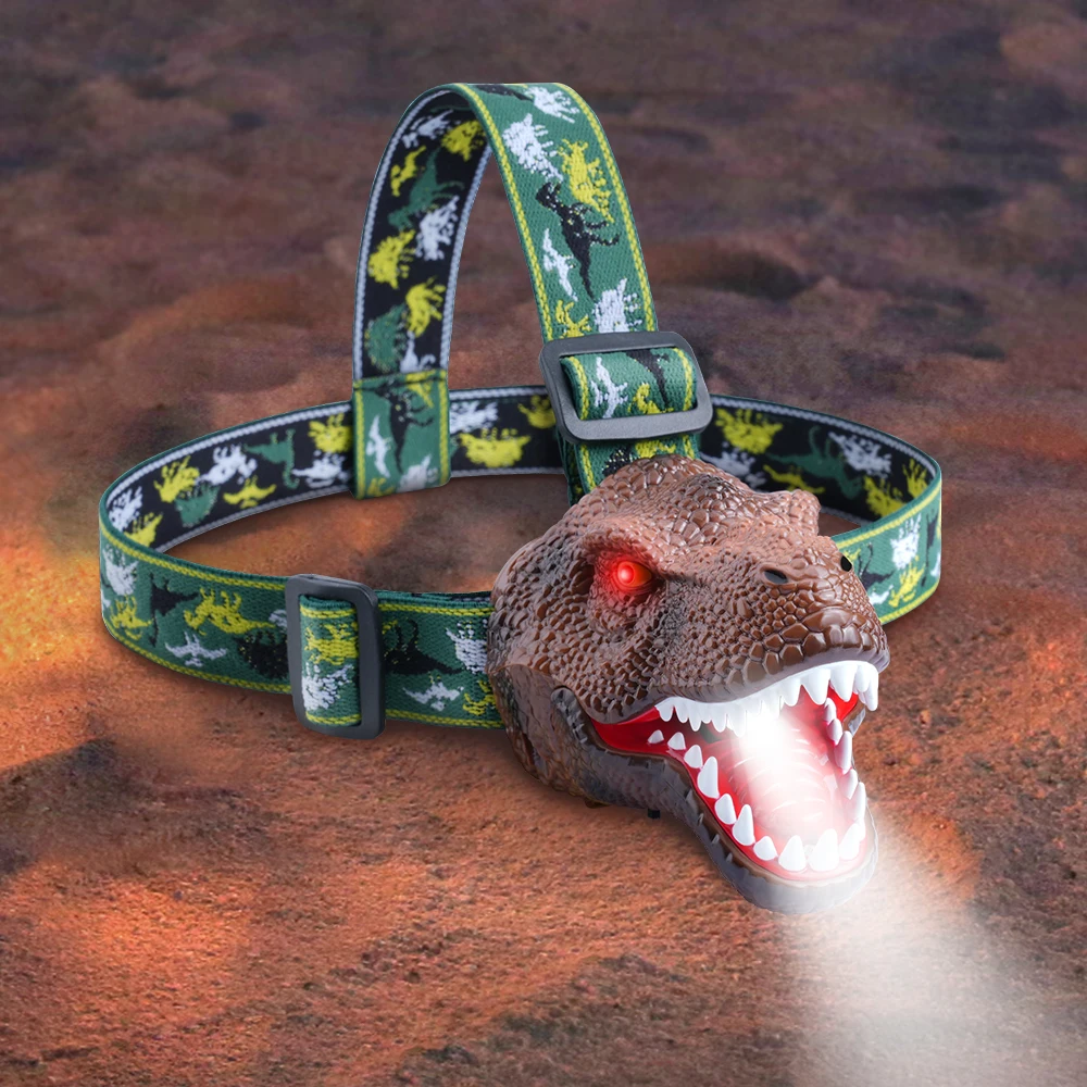 

Simulation Dinosaur Shape Headlamp LED Headlight For Kids Dinosaur Toys Type-C Recharge Roaring Dino Head Lamp For Camping