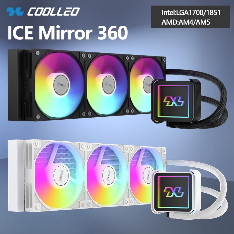 

COOLLEO ICE MIRROR Water Cooler 360mm Integrated Liquid Radiator ARGB Infinite Mirror Cold Head For LGA1700 1851 AMD AM4 AM5