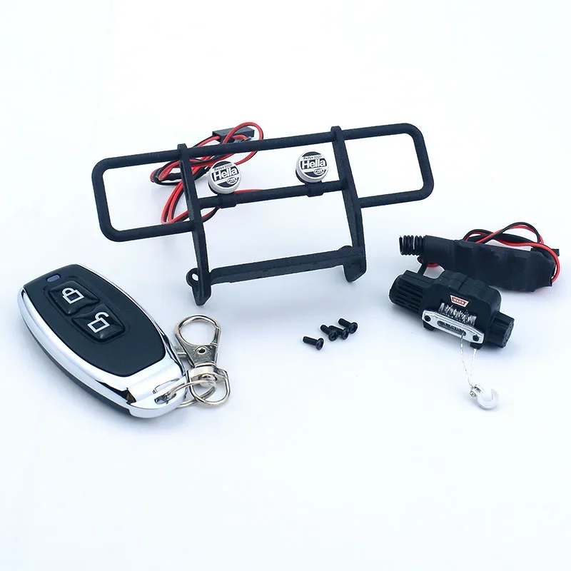 TRX4M Simulation LED Front Bumper with Winch Controller for 1/18 RC Crawler Car Traxxas TRX4-M Chevrolet K10 Upgrade Parts