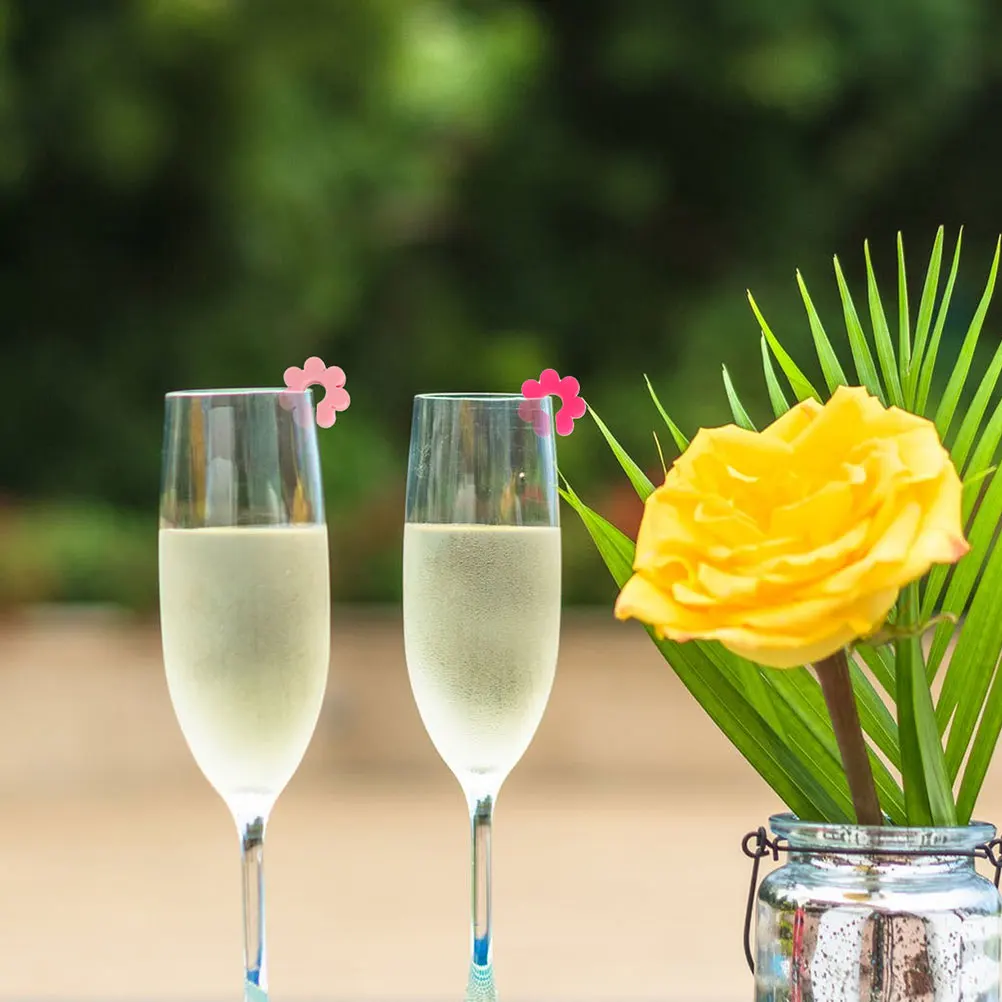 

16Pcs Silicone Wine Glass Charm Markers Reusable Party Drink Tags Flower Shape Decorative Wine Supplies Drink Markers