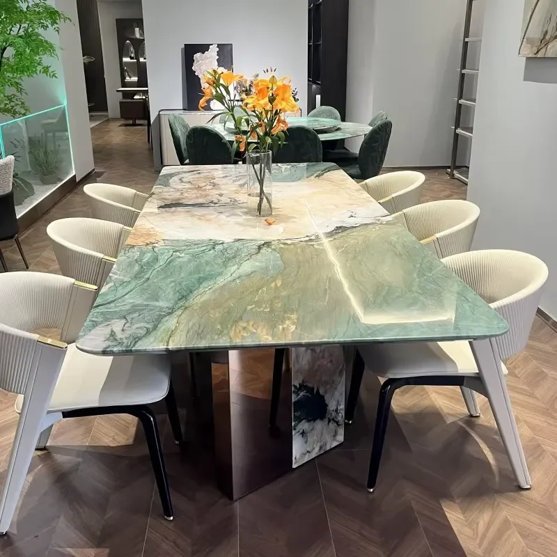 Modern Designer Customized 8 10 12 Seater Square Marble Top Dining Table and Chair Set for Hotel Villa Dining Room