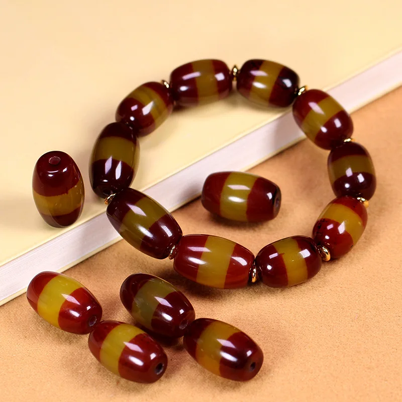 Tibetan natural authentic old mine agate red first-line pharmacist dzi bead bracelet necklace, approximately 20x13mm