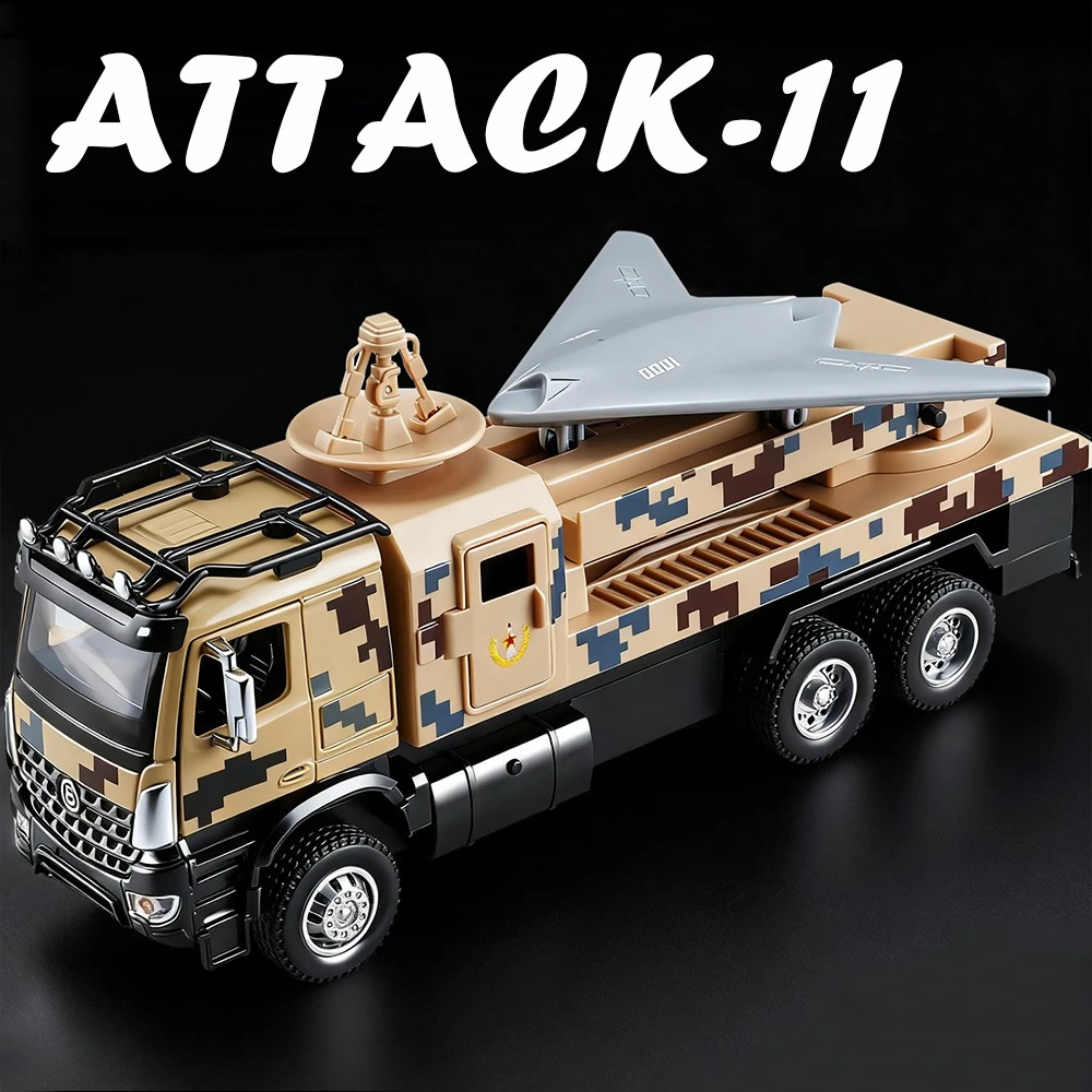 1:35 ATTACK-11 Drone Launch Voertuigen Diecast Legering Model Speelgoed Auto Geluid Licht Trek Deuren Geopend Modellen Kind Vakantie Geschenken
