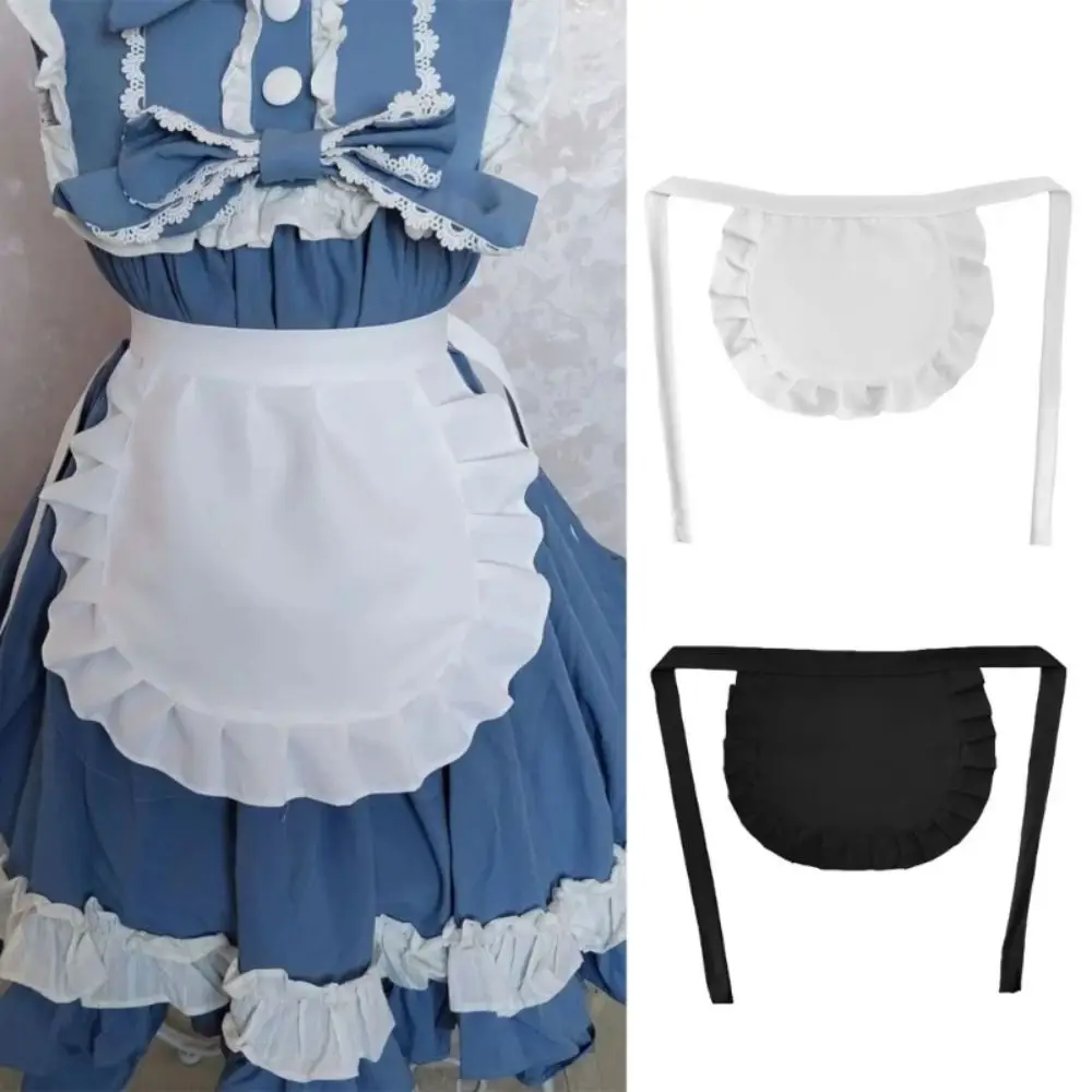 1Pcs Waitress Maid Style Waist Apron Black White Cosplay Costume Cooking Aprons Cute Polyester Half Apron