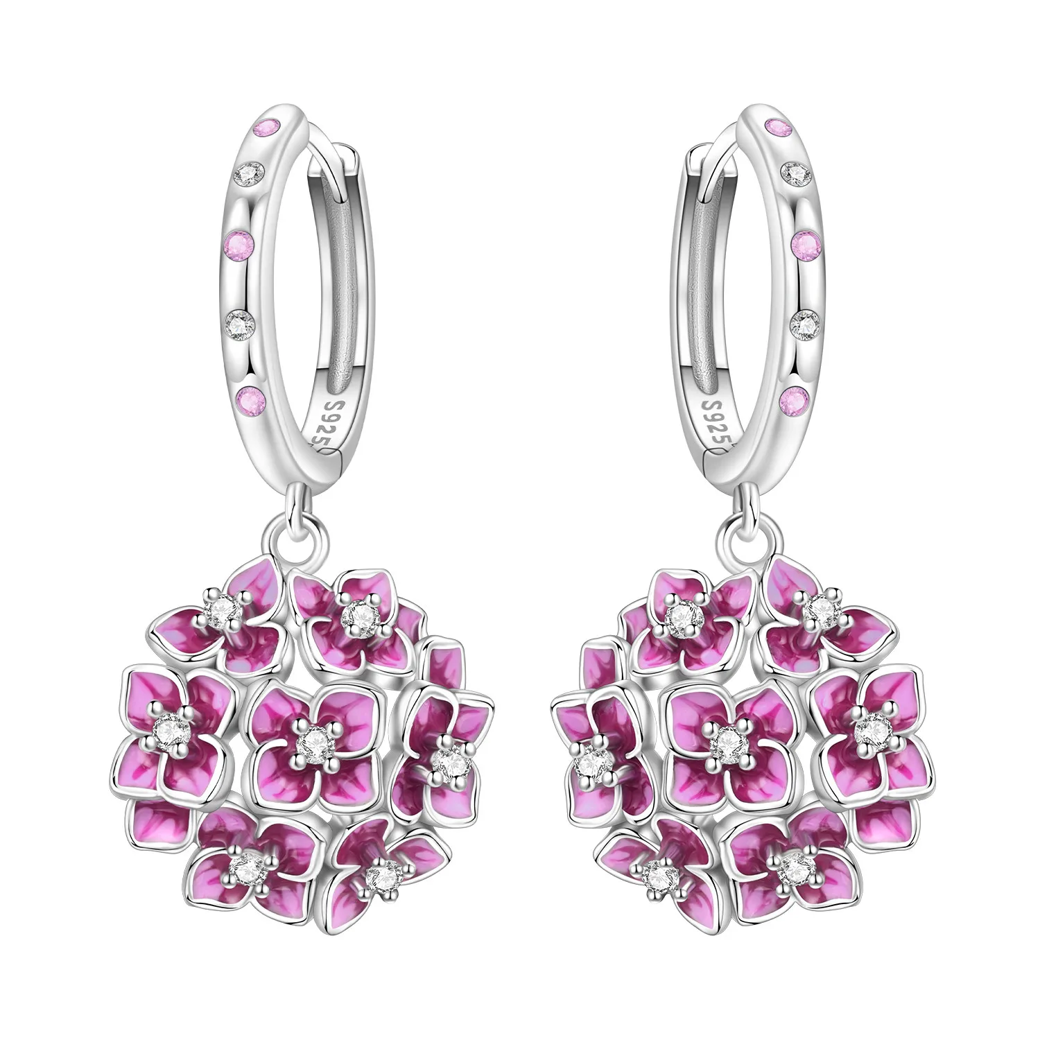 CYCUFF925 Sterling Silver Purple Hydrangea Flowers Earrings Original Jewelry Drop Earrings Jewelry Party Anniversary Gifts