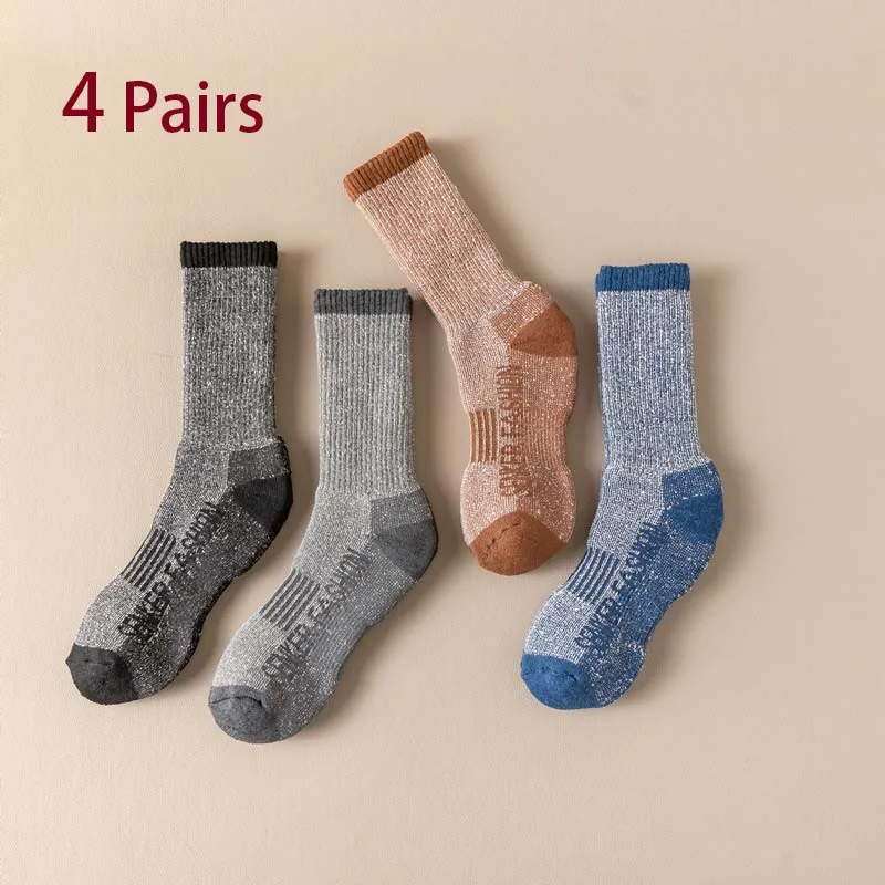 4 Pairs Merino Wool Socks Men's Hiking Socks Soft Warm Winter Casual Crew Moisture-Wicking Socks for Indoors Outdoors