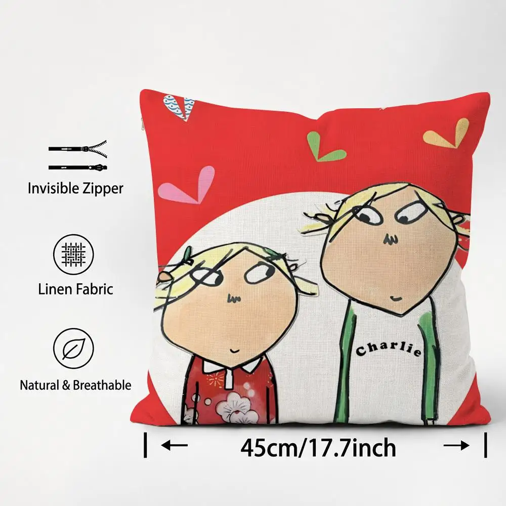TV Series Charlie and Lola Cushion Cover Cushion Covers Natural Linen Breathable Sofa Bedroom Decor Pillowcase