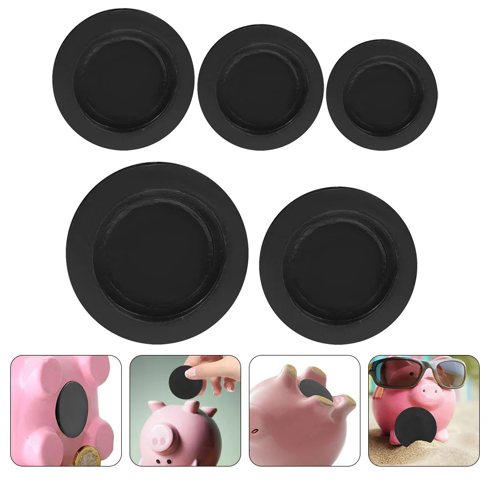 

5 Pcs Round Rubber Stopper Piggy Bank Supplies Plaster Figurine Bottom Black Plugs Cover