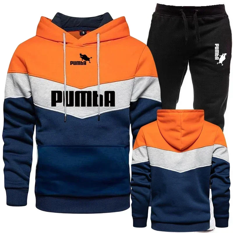 Mens Tracksuit Wear Stripe Hoodies+Sweatpants 2 Piece Set 2023 New Fashion High Quality Autumn Winter Daily Casual Jogging Suit