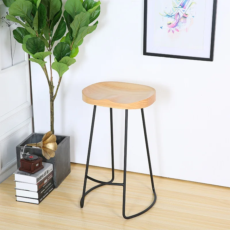 Simple Modern Home Wrought Iron Solid Wood Chair Dessert Shop High Stool Cafe Leisure House Bar Chair