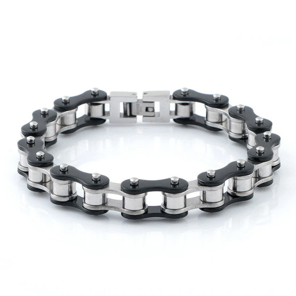 Motorcycle Bicycle Bike Chain Link Bracelets for Men, Black