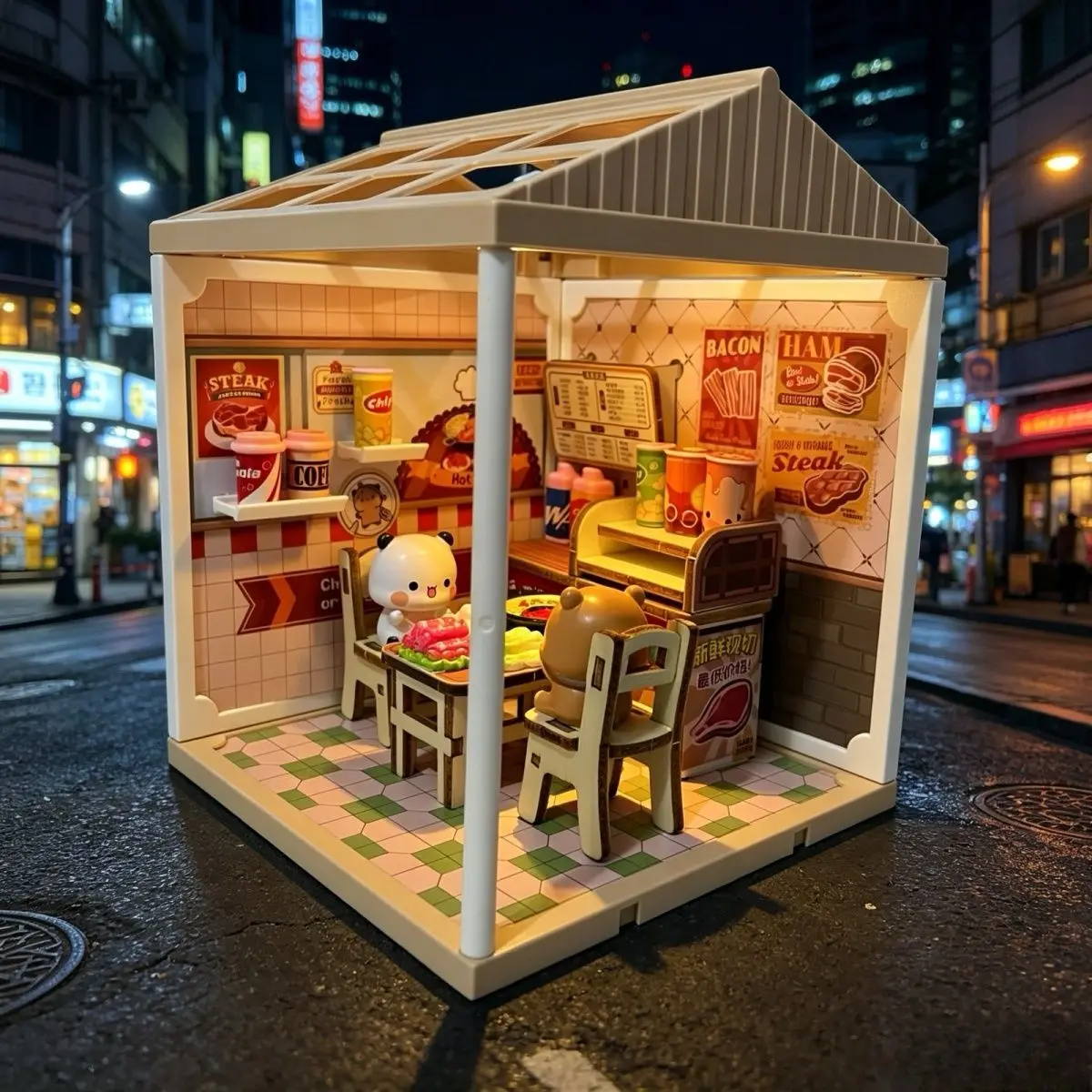 Bubu And Dudu Hot Pot House Figure Kit Toy Cute DIY Miniature Scene Desktop Decoration Mini Room Ornament Gift For Girlfriend