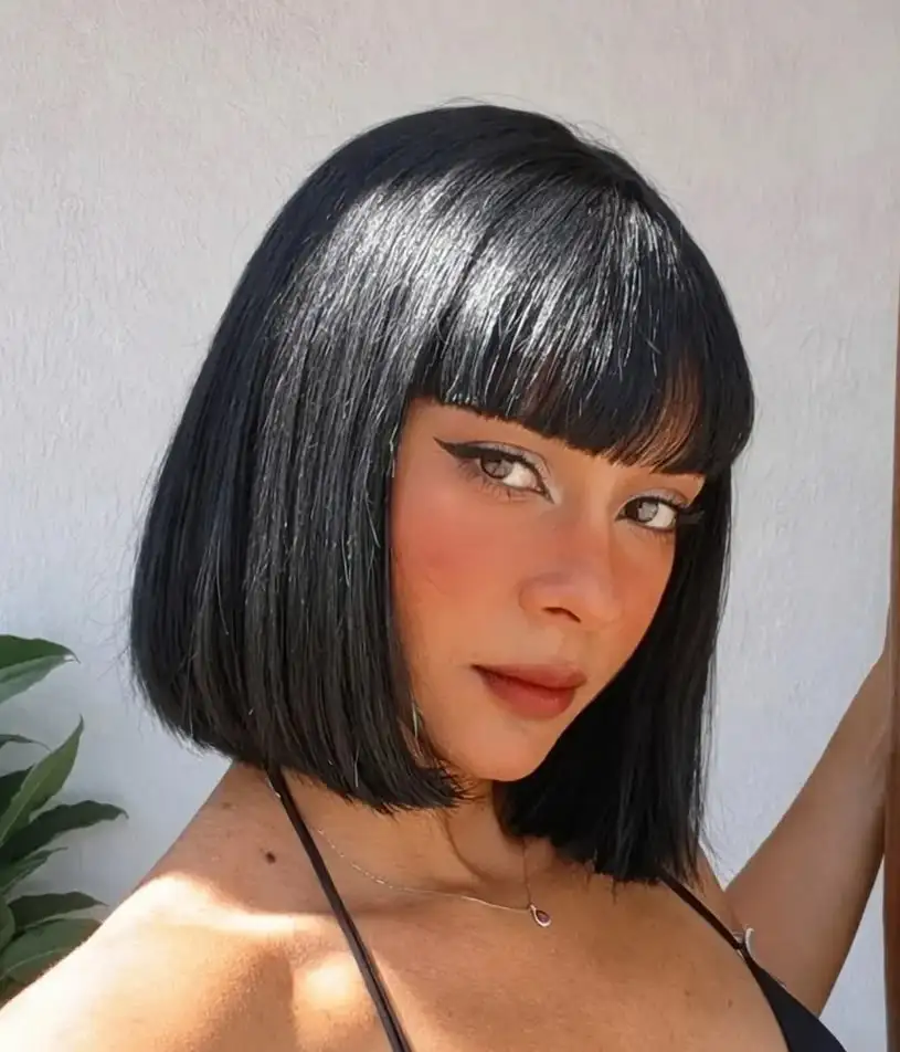 16 Inch Straight Bob Bangs Wig 3x1 Lace Human Hair Wigs with Bangs 200% Density Short Natural Black Ready to Wear and Go Wigs for Women Beginner Friendly