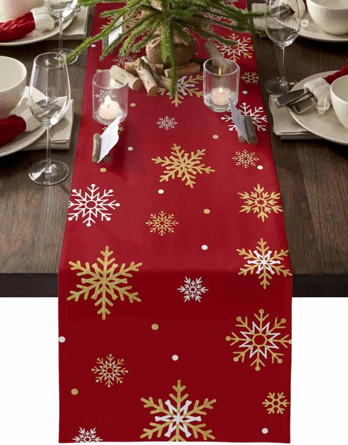 Christmas Snowlfake Linen Table Runner Dresser Scarves Table Decor Winter Xmas Kitchen Dining Table Runner Christmas Decorations