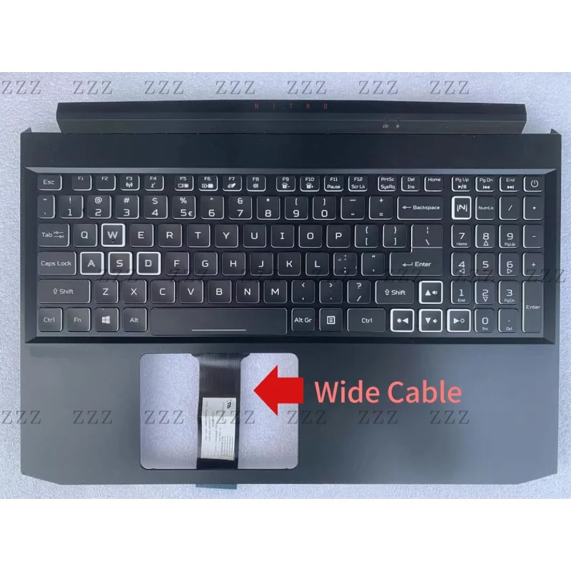 ZZ New For Acer Nitro 5 AN515-55 56 AN515-57 44 Palmrest w/ White Backlit Keyboard Wide