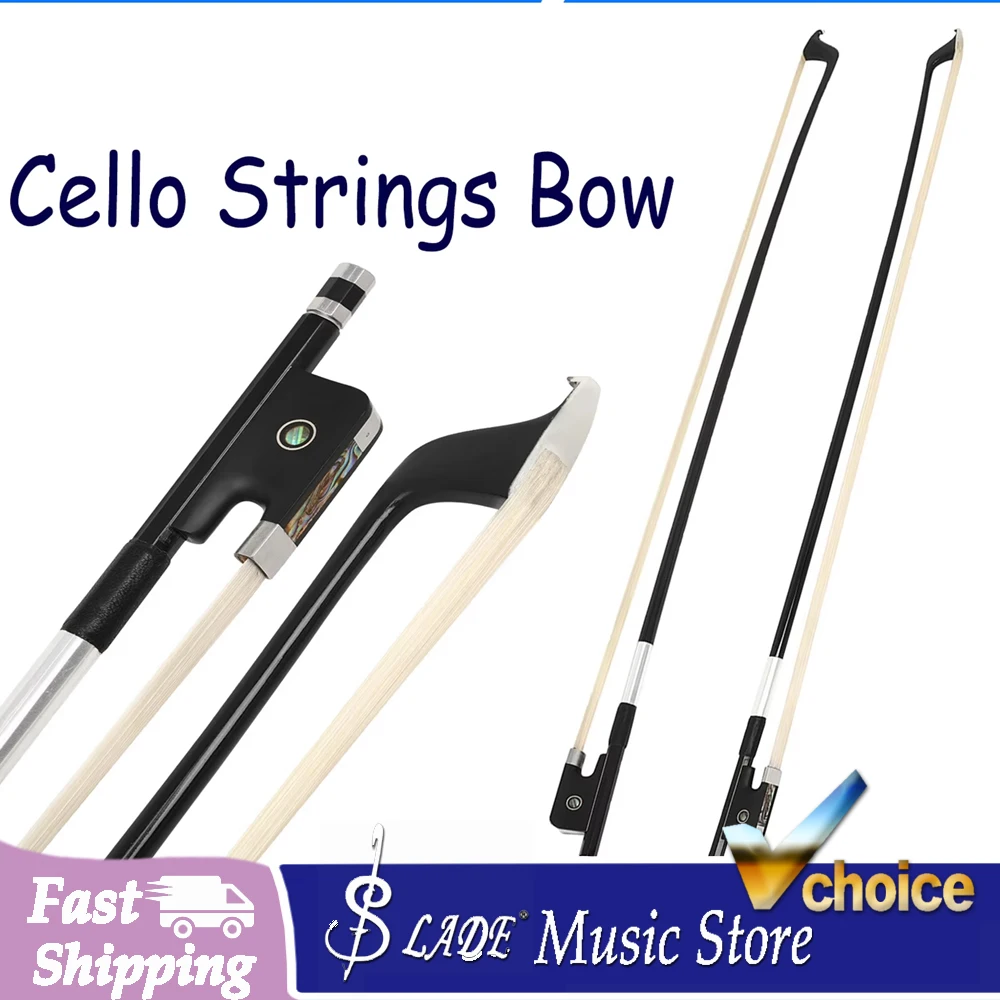 SLADE Cello/Violin Bow - Black Carbon Fiber, Pure Horsehair, Ebony Shell Inlay, Silver Wrapped, Sheepskin Grip, Pro Performance