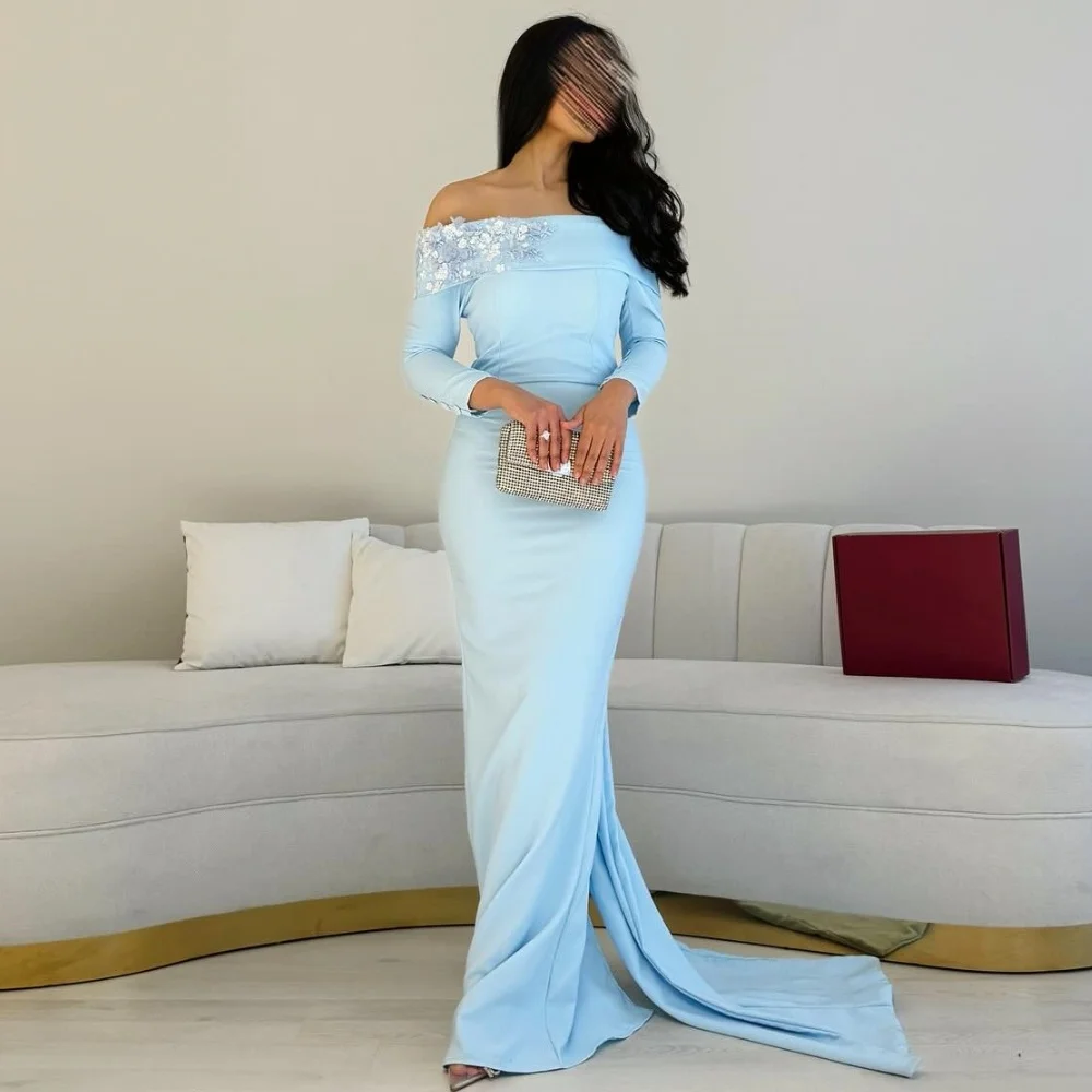 

Customized Intricate Jersey Pleat Applique Sequined Button Straight Off-the-shoulder Long Dresses Bespoke Occasion Dresses