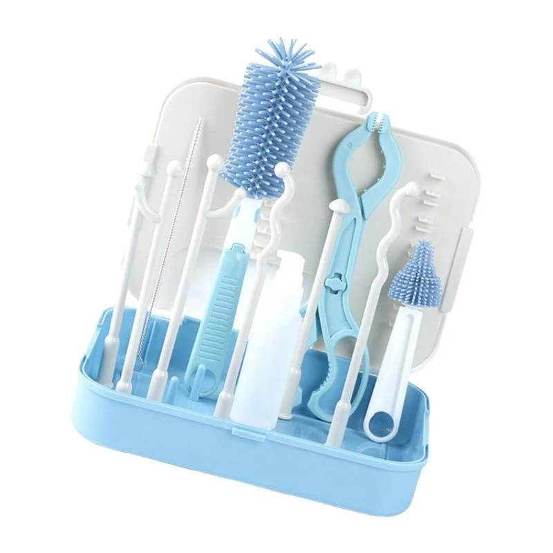 Baby Bottle Brush Set Baby Bottle Cleaner with Brush Empty Bottle & Bottle Drying Rack Travel Bottle Cleaning Tool 425F
