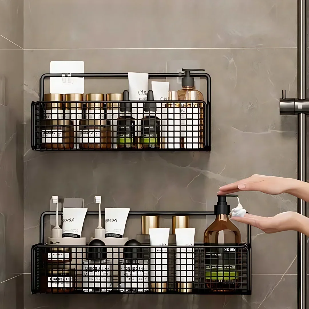 

Bathroom Organiser Multifunctional Toiletries Organiser No-Punch Bathroom Shelf Bathroom Kitchen Wall Mount Rack Wood shelves