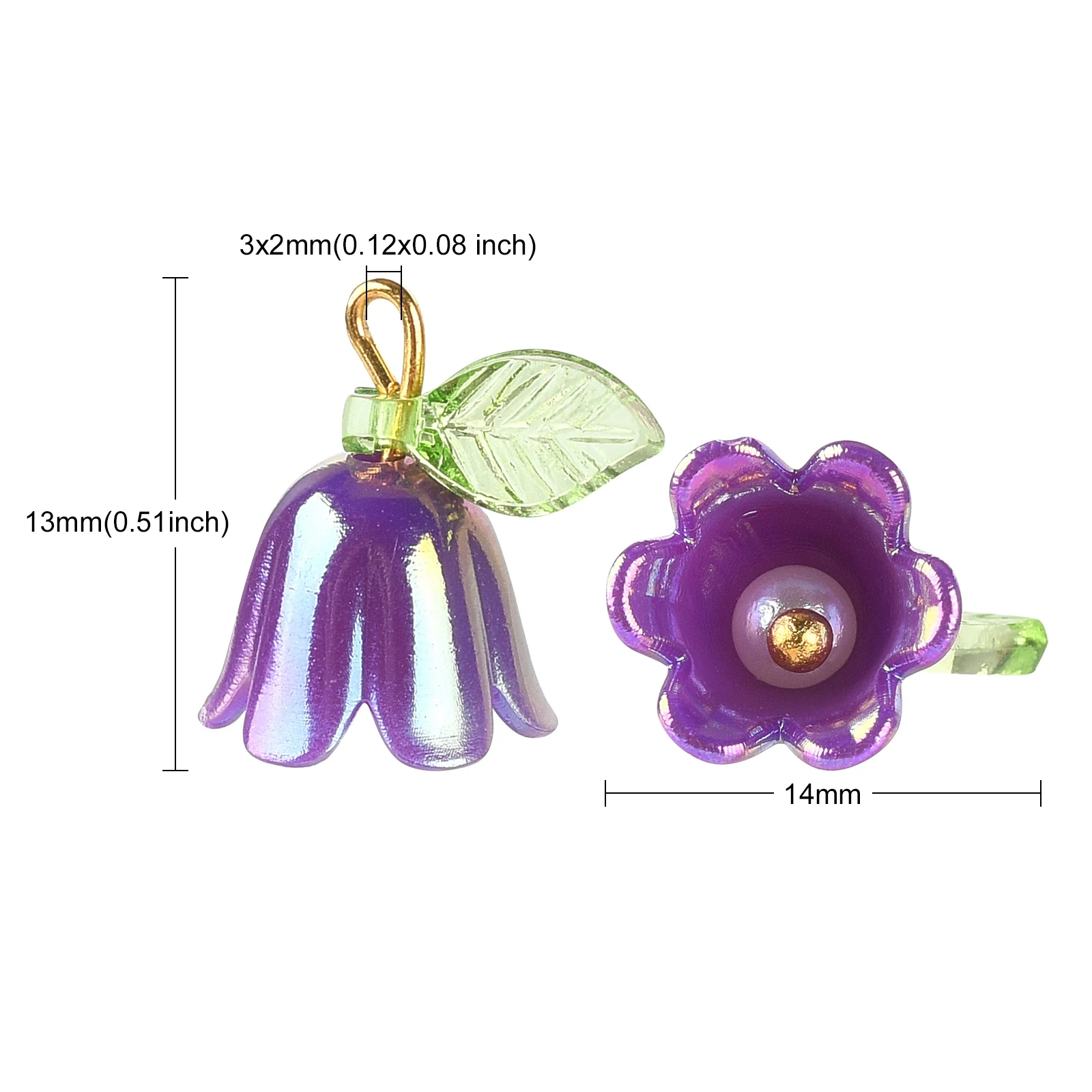 30Pcs Random Resin Bell Orchid Charms with Imitated Pearl Acrylic Beads Lily of the Valley Flower Charms for Jewelry Making