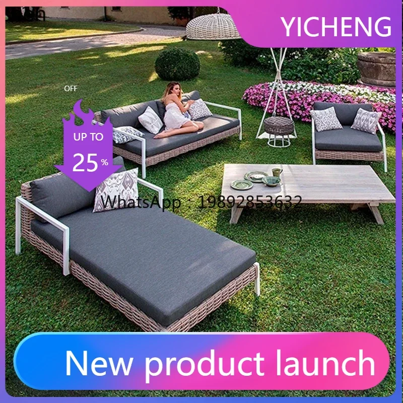 

LYY Rattan Sofa and Coffee Table Set for Courtyard Garden Outdoor Waterproof Sunproof Leisure Rattan Sofa Furniture