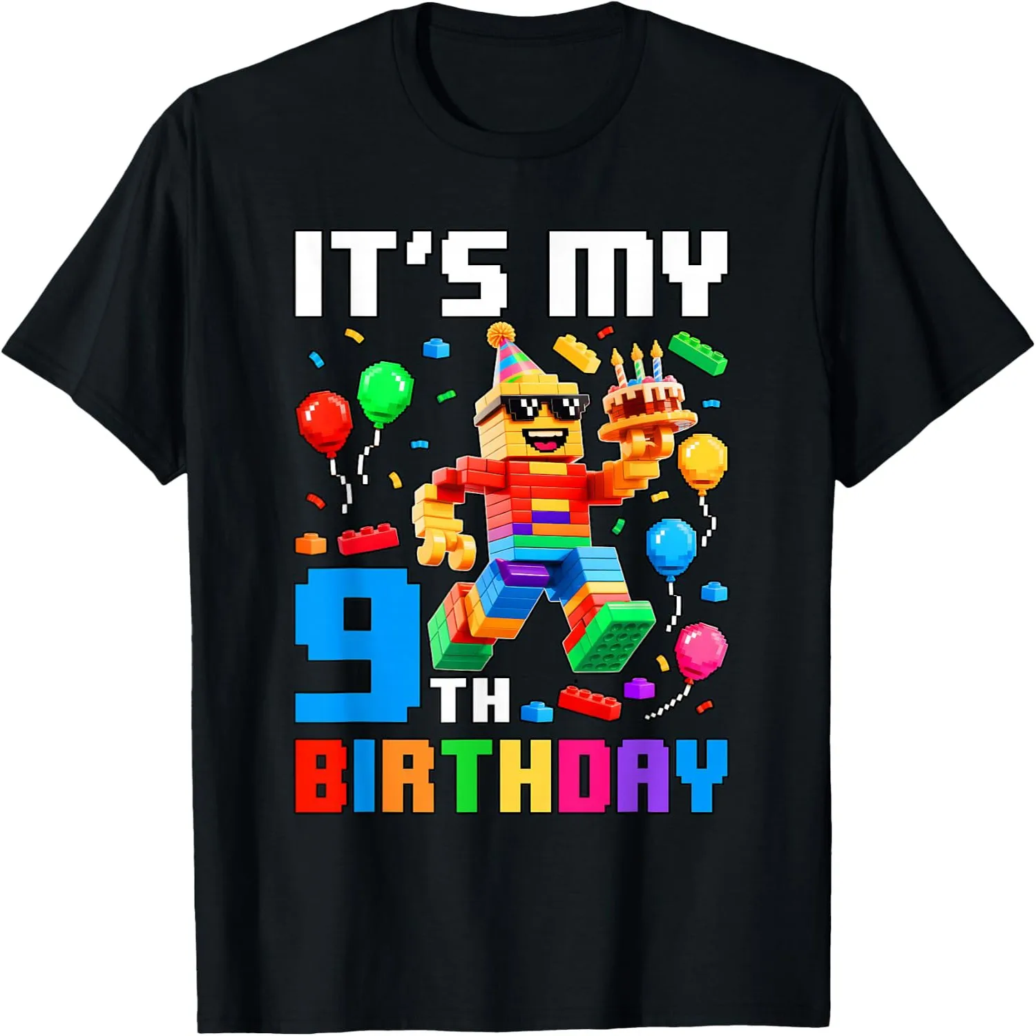 It's My 9th Birthday Building Block Brick Character Kids T-Shirt
