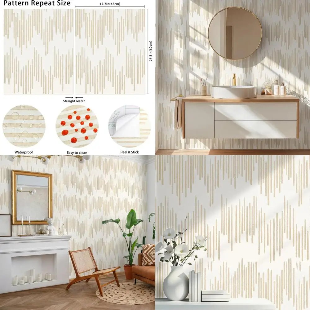 

Самоклеящиеся обои с бежевыми полосами и геометрическим узором, съемные, для кухонных и ванных шкафов, 17,7 x 590 см, золотая контактная пленка