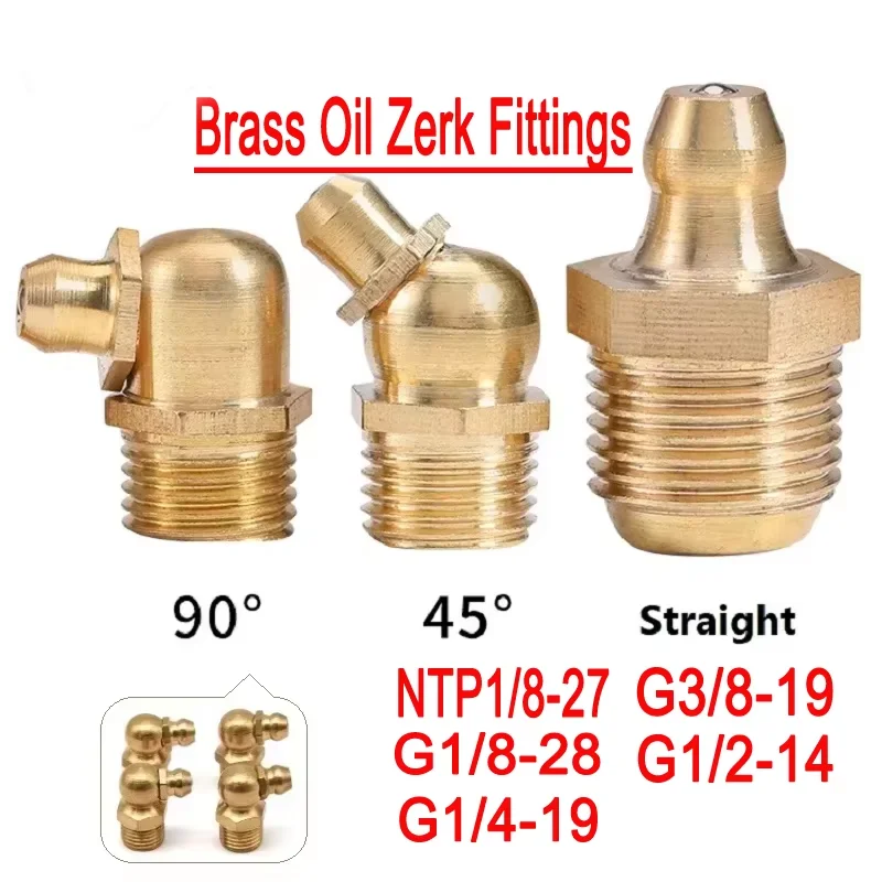 

Straight Elbow Brass Zerk Grease Fitting NPT1/8 to G1/2 Male Thread Hydraulic Grease Nipple Connector for Lubricating Gun