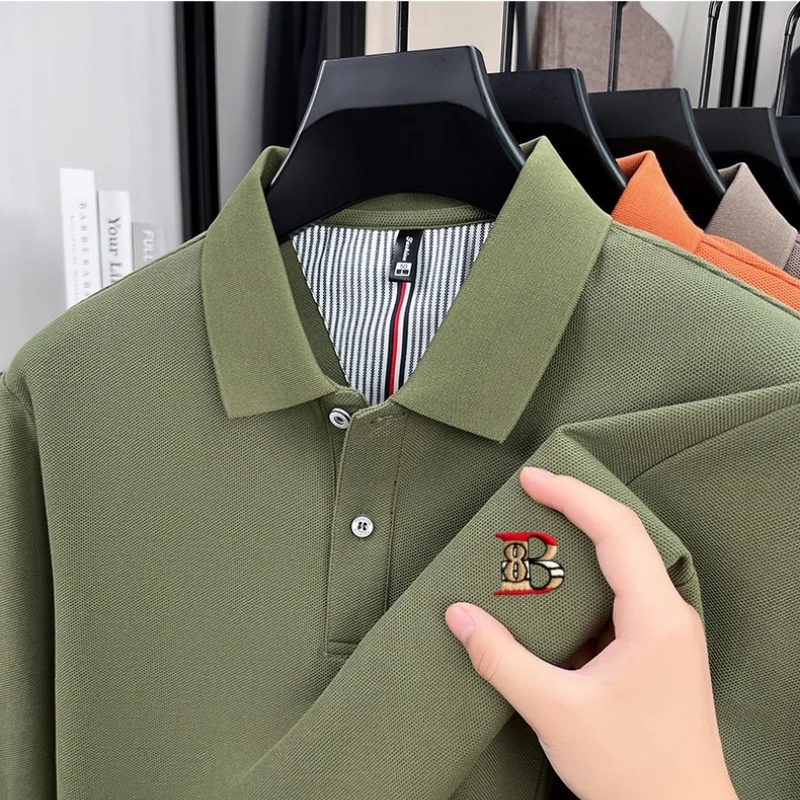 100%cotton light luxury embroide solid color long sleeve polo shirt busine casual Comfort breathab men first choice Tshirt top