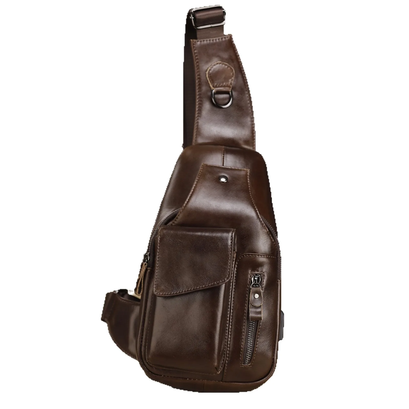 Men's Premium Leather Chest Bag - Top Grain Cowhide Crossbody Sling Pack, Multi-Functional Outdoor Sports Shoulder Bag