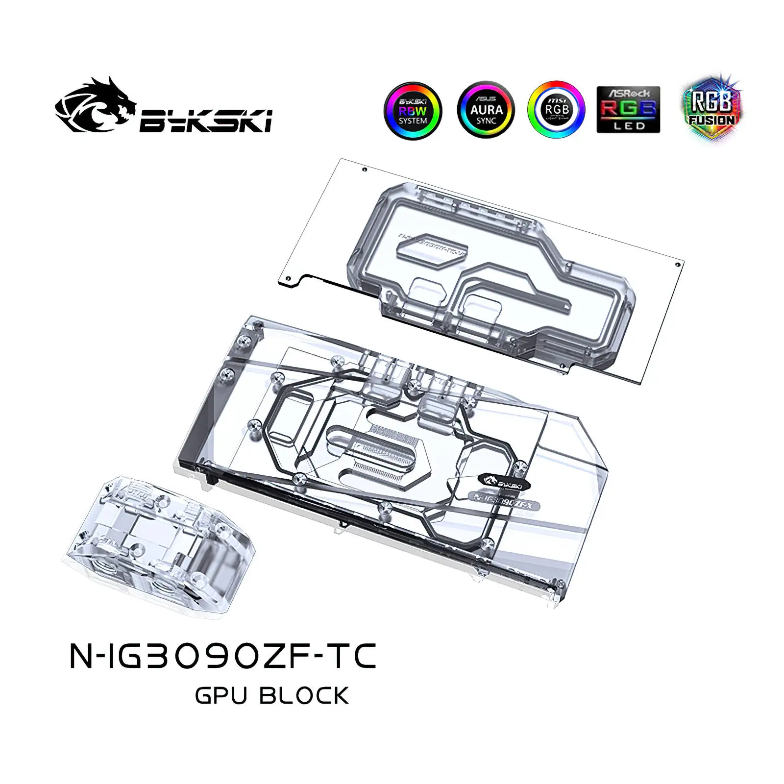 Bloco GPU RGB de resfriamento de água de dupla face Bykski para RTX3080 3080Ti 3090 colorido N-IG3090ZF-TC