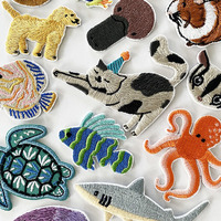 Little Lovely Animal Embroidered Patches for Clothes Iron on Clothing Backpack Shark Turtle Cat Dog Appliques Stripe Sticker