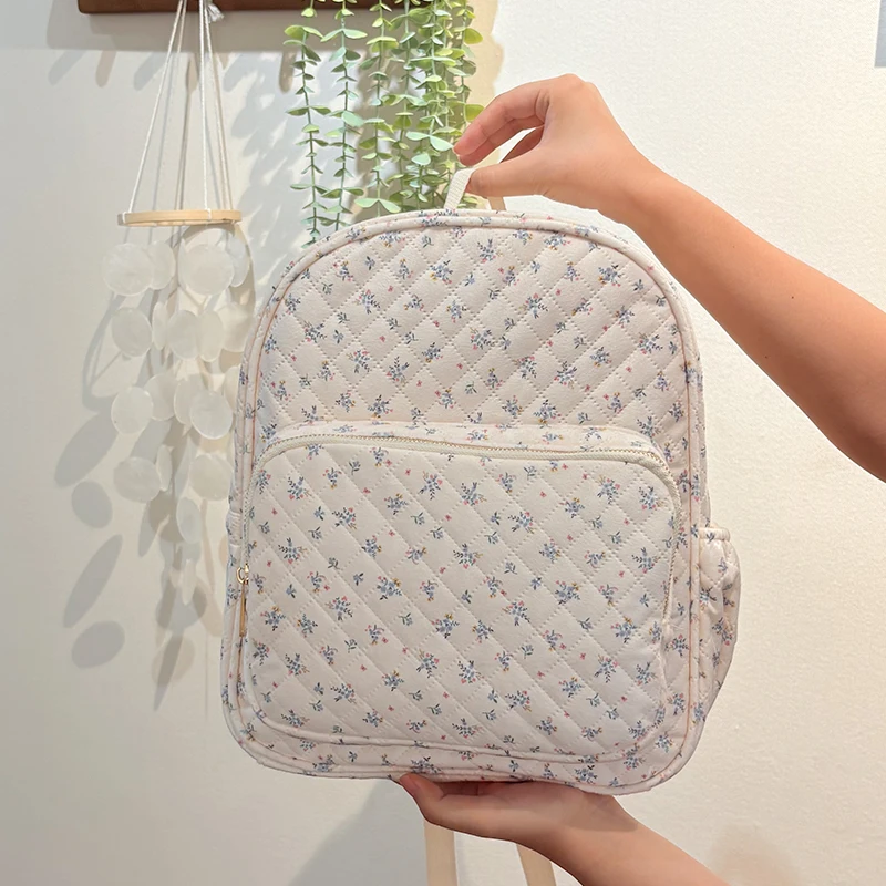 

Новый высококачественный стеганый рюкзак с цветочным принтом, большая вместительная школьная сумка с цветком, регулируемый ремень, повседневный рюкзак, сумка для девочек-подростков