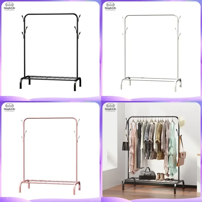 Stainless Steel Coat Rack Stand Free Standing Hall Tree with Shoe Storage Hat Hooks Luggage Hanger Modern Entryway Organizer