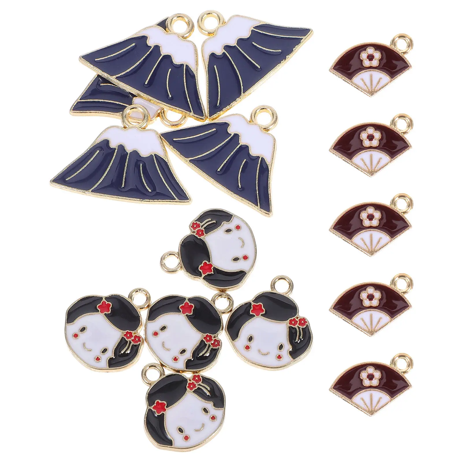 15pcs Japanese Geisha Alloy Charms Set – Fan Mount Fuji Pendants for DIY Necklace Bracelet Earrings Making