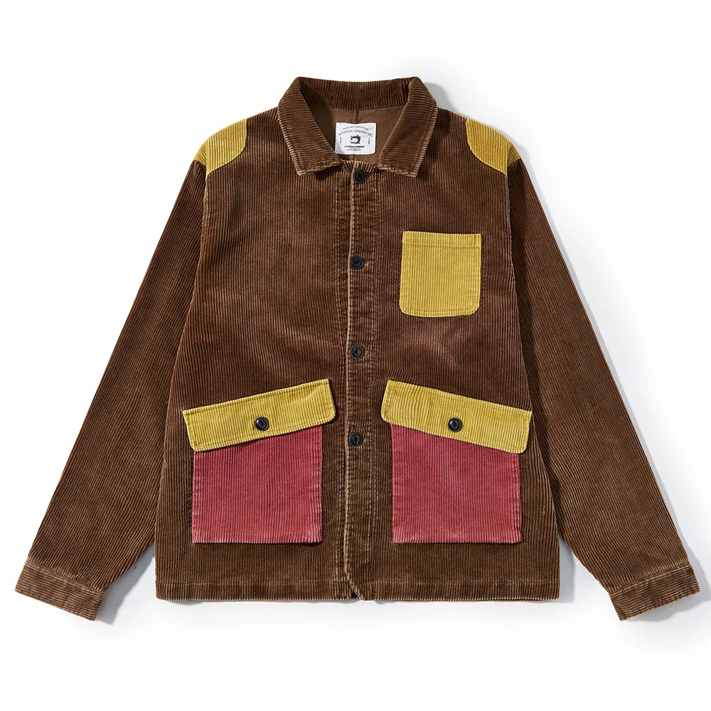 2026 Early Spring New Product Splicing Design Men's Corduroy Jacket, American Retro Washed Workwear Jacket