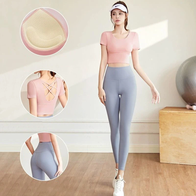 Women New Racerback Slim Fit Crop Top Pilates Clothes Naked Feeling Butt Lifting Tummy Control 2 Piece Yoga Sets for Running
