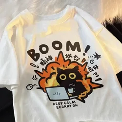 Kawaii Good Mental State Pure Short Sleeved T-shirt for Men Women Tee Clothes Loose Casual Cartoon Oversized Top Y2K